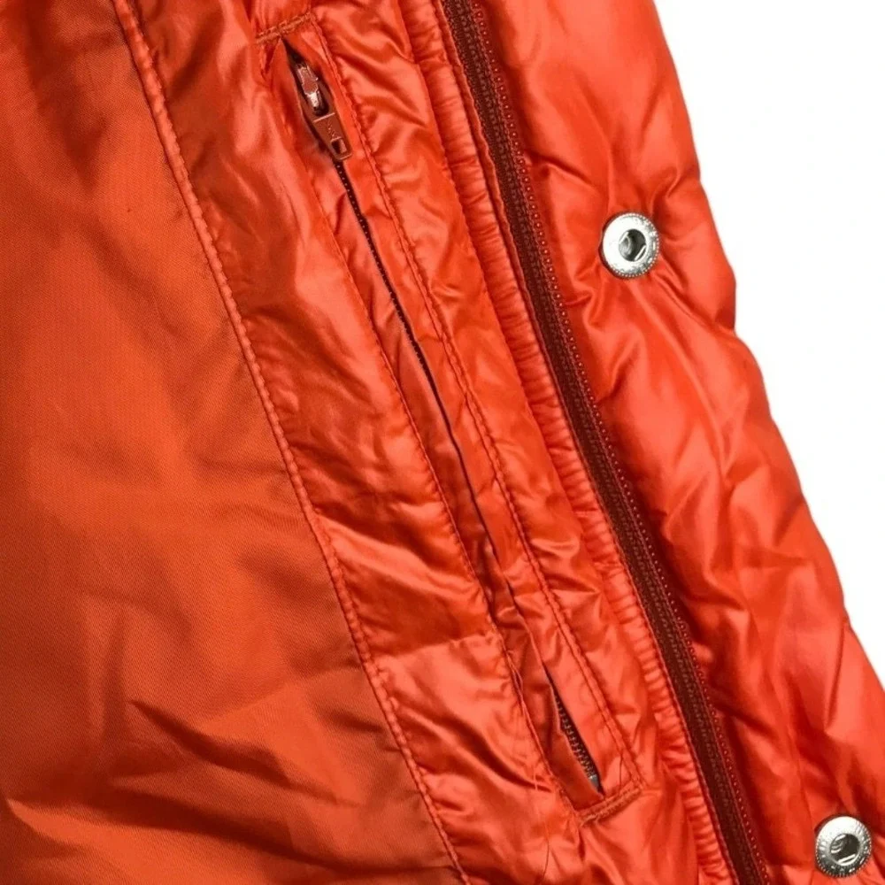 Adidas Puffer Jacket Mens Sz‎ M Bright Orange Detachable Hood Snap Zip Up